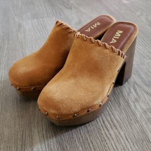 Mia Poppi suede studded slip on clog